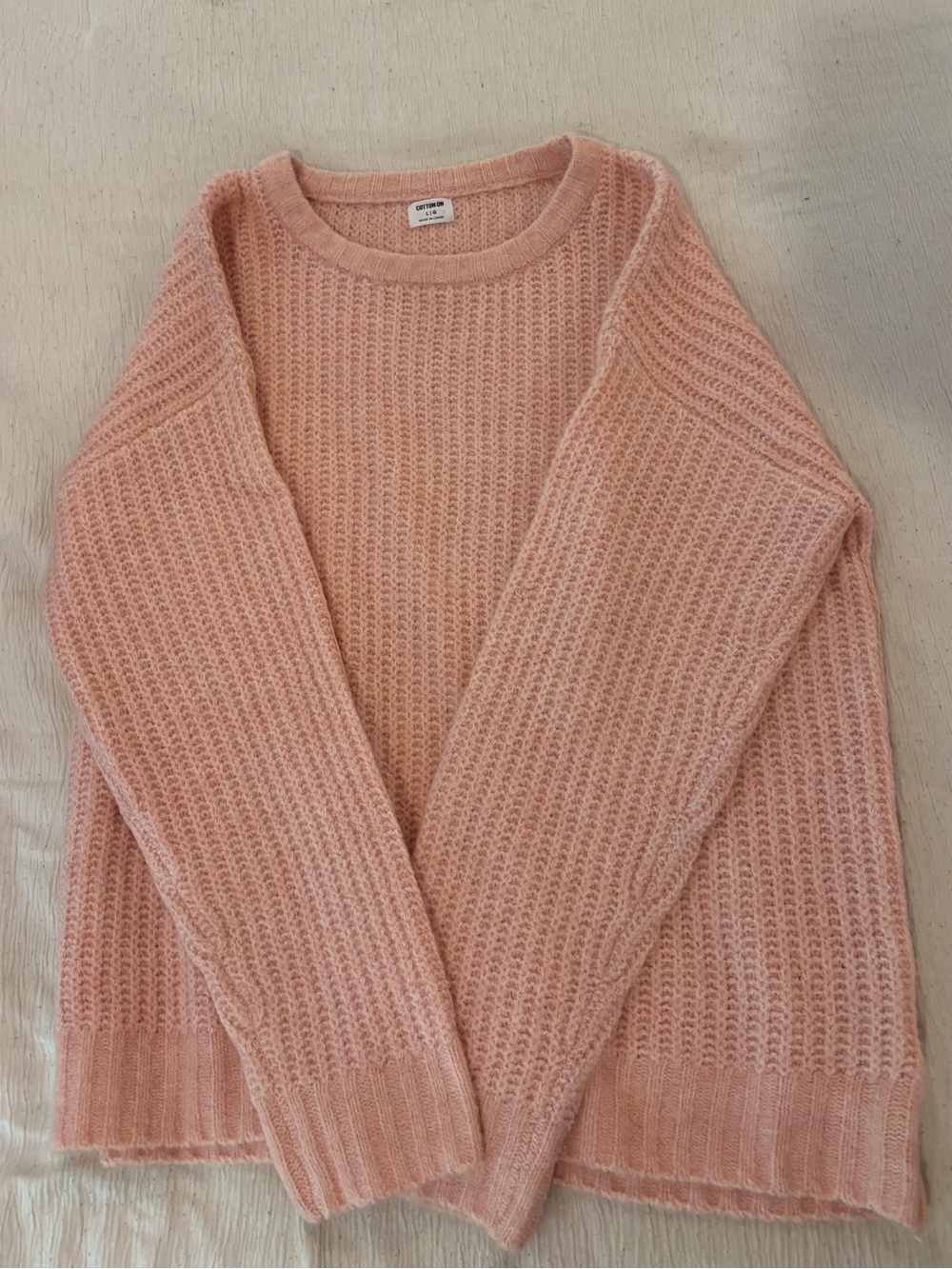 Cotton On Blush Pink Oversized Waffle Knit Crewneck Sweater
